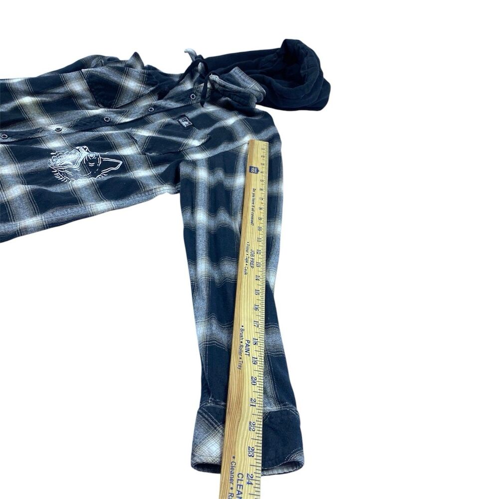 Lurking Class Flannel Shirt Hoodie Mens L Black Plaid Button Up Hooded Dog - Picture 10 of 10